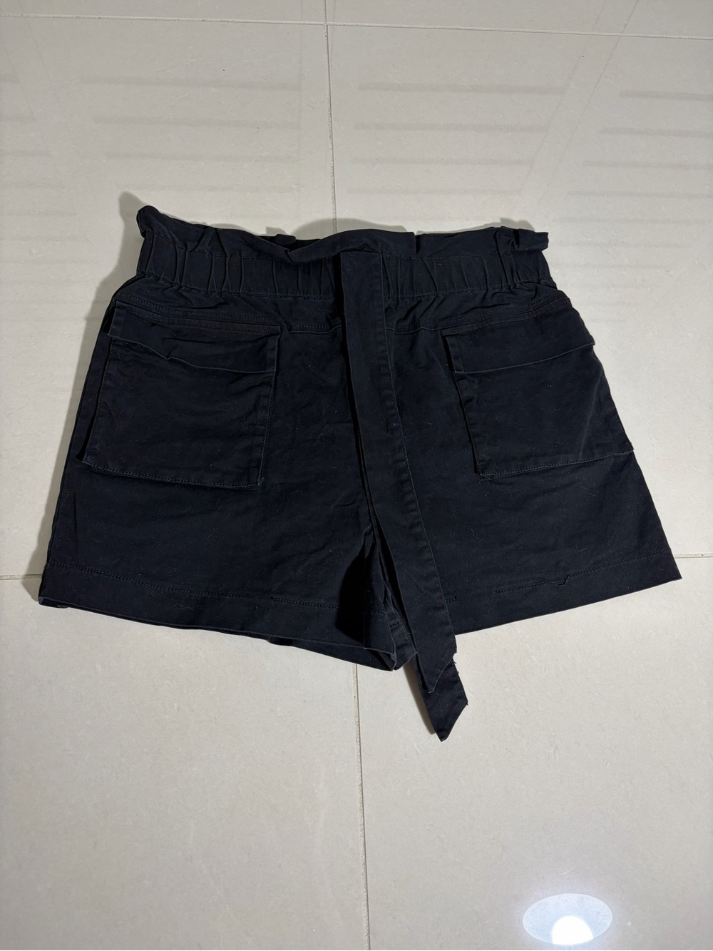 Shinestar Black High-Waist Paperbag w/Decorative Tie Shorts